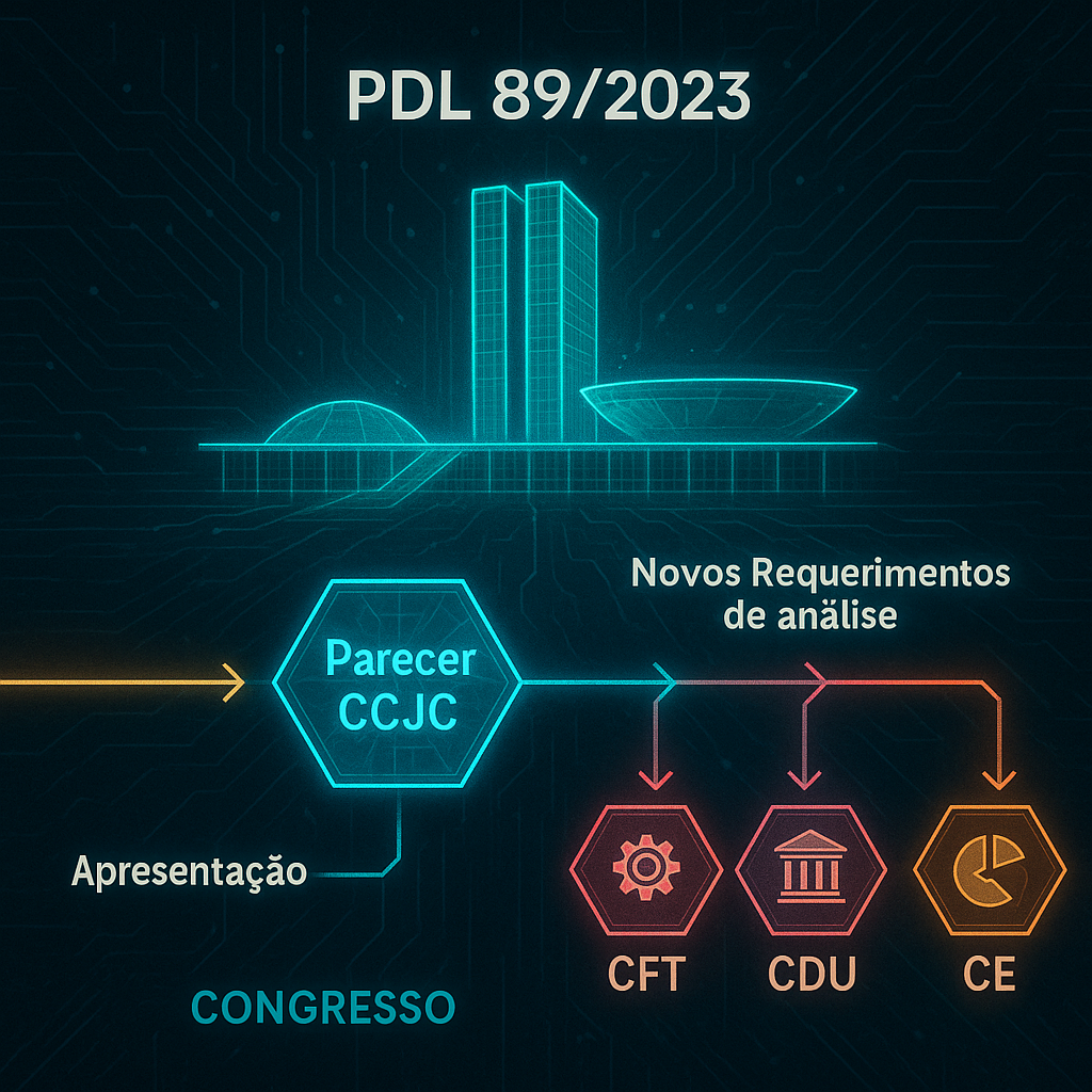 Andamento do PDL 89/2023 no Congresso Nacional, com foco na disputa entre comissões.
