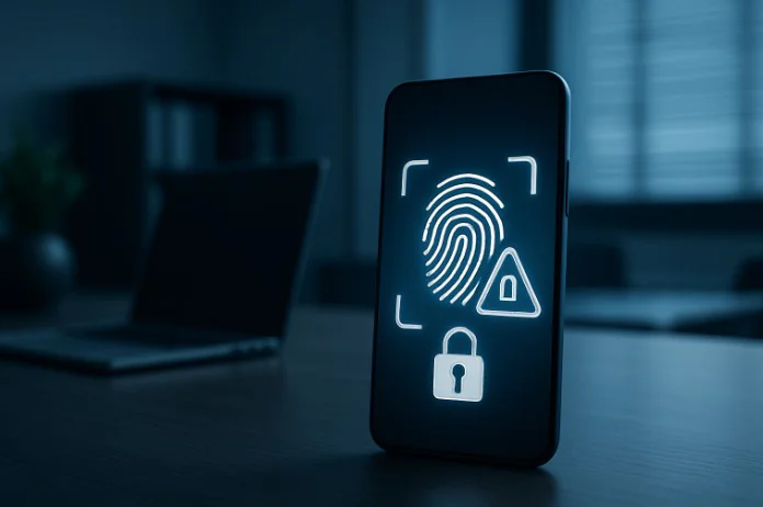 Dispositivos digitais com alerta de segurança ilustrando que o banco responde por fraude em abertura de conta.