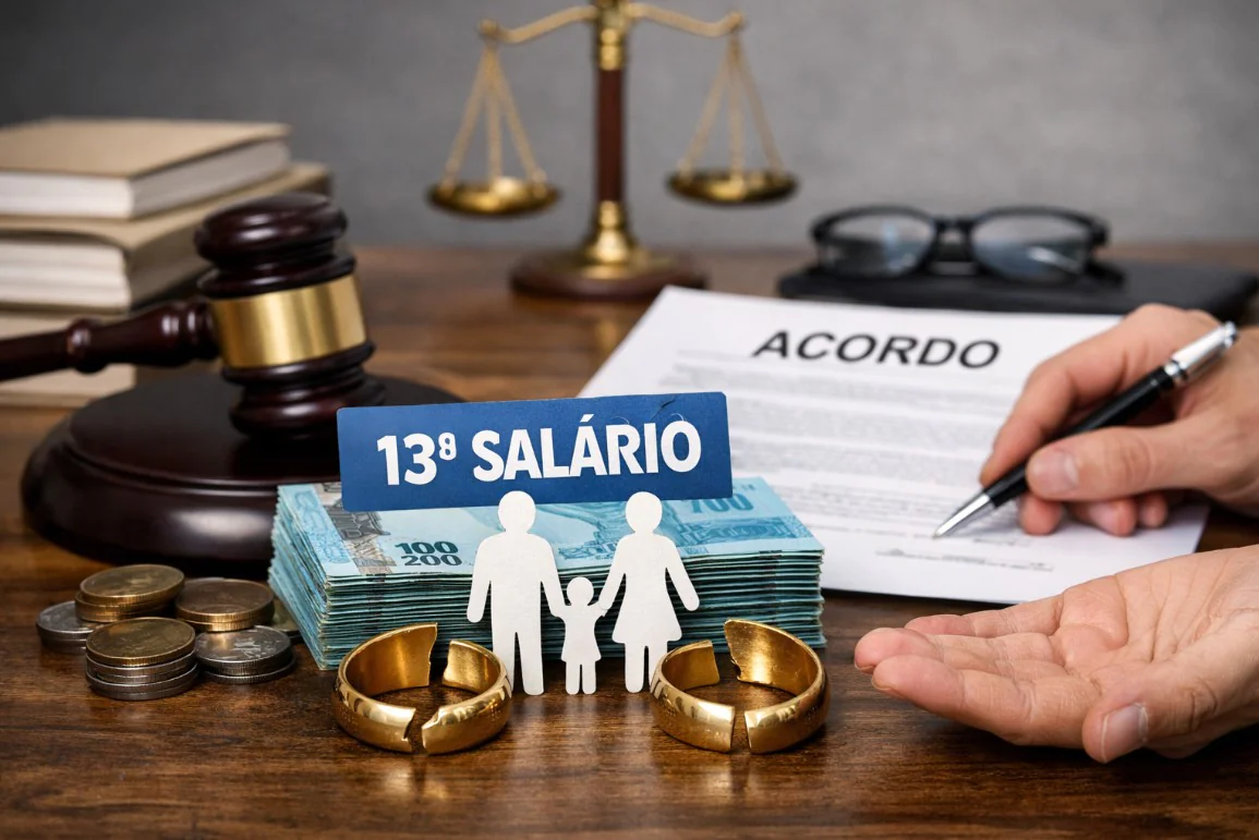 13º salário na revisão de alimentos com calculadora e documentos.