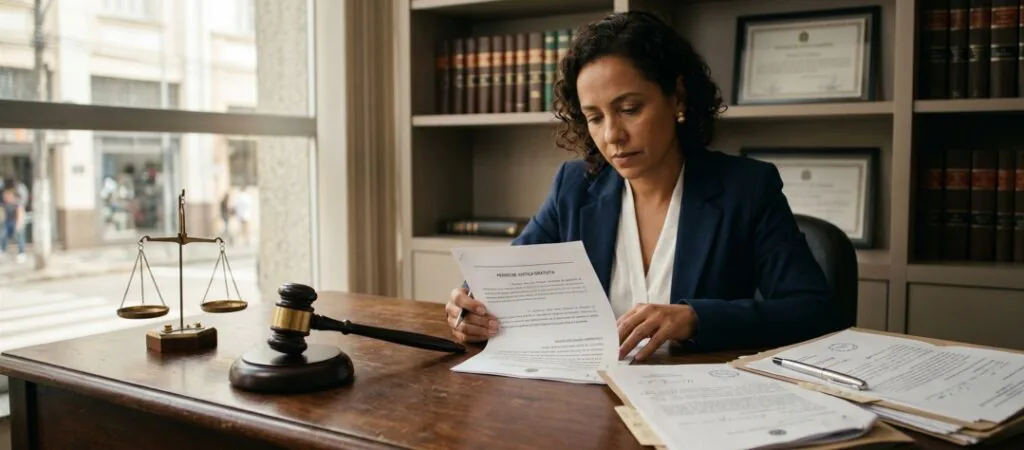 advogado analisando pedido de justiça gratuita em processo judicia