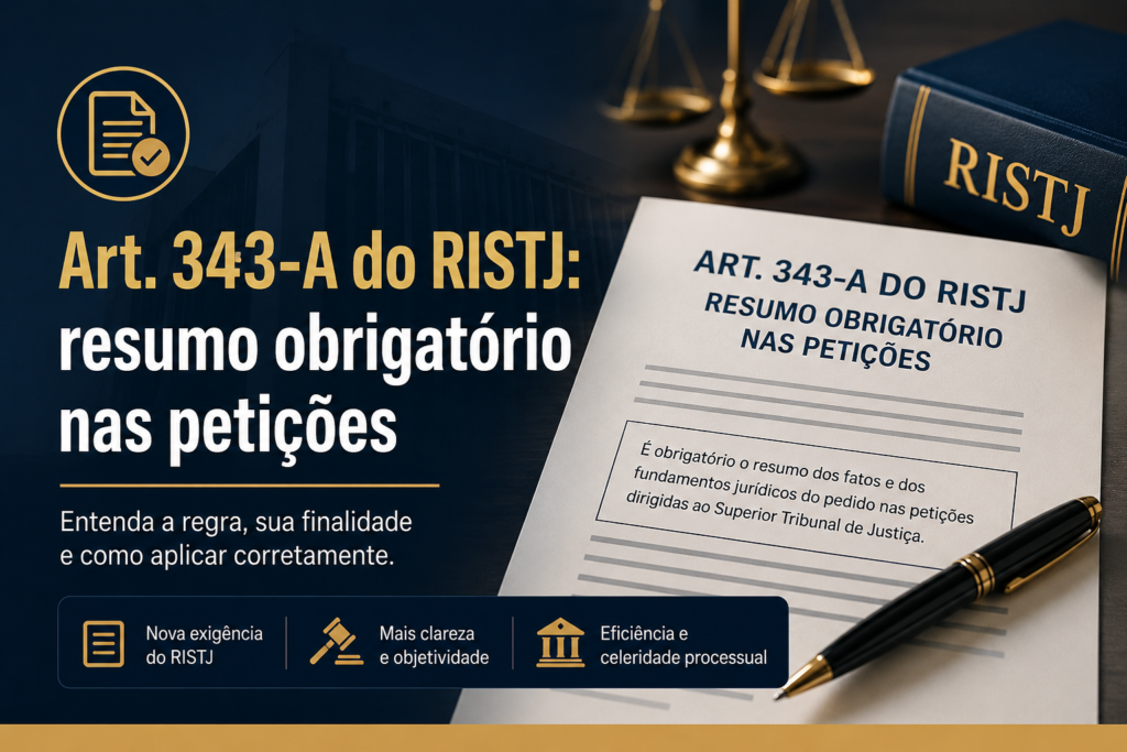 documento de petição com resumo em destaque, ilustrando o art. 343-A do RISTJ.