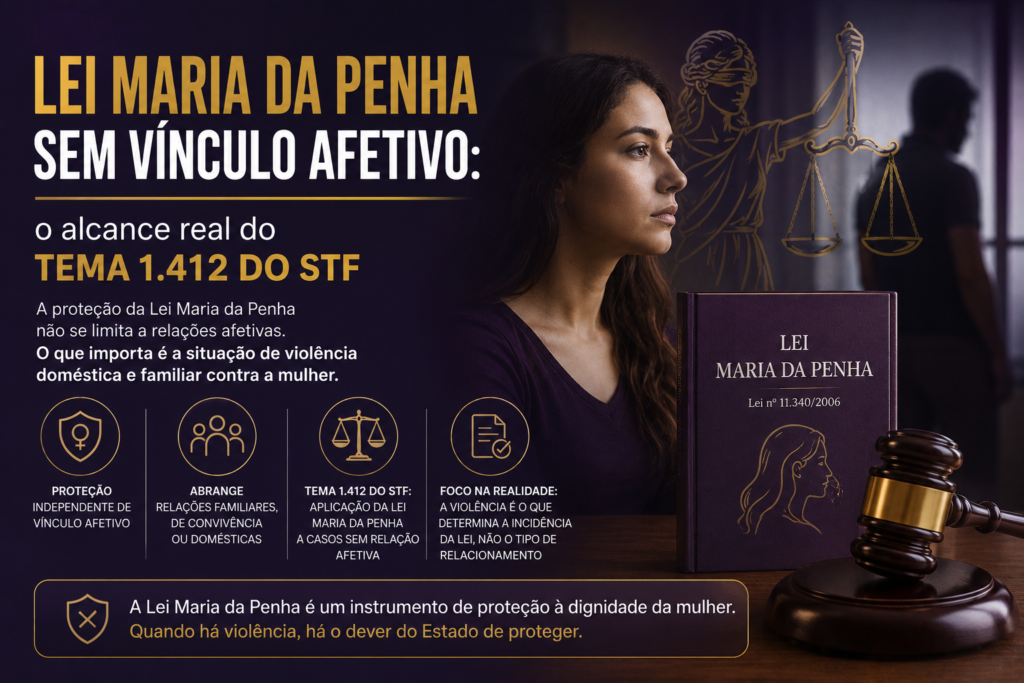Corredor de fórum que ilustra o debate sobre medidas protetivas sem vínculo afetivo